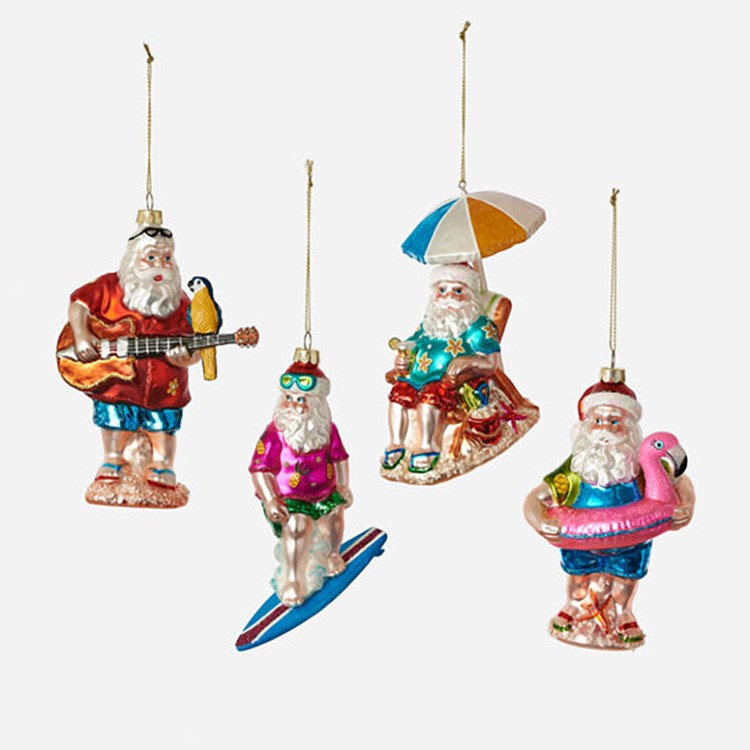 Beach Bum Santa Ornament 4 Asst Glass 5.75