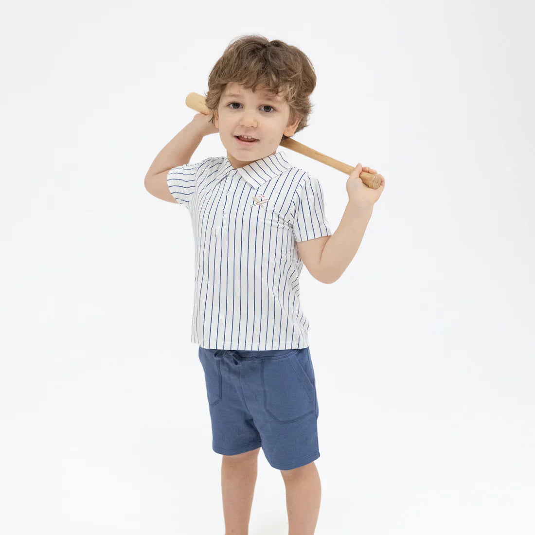 Baseball Stripe Polo Short Set