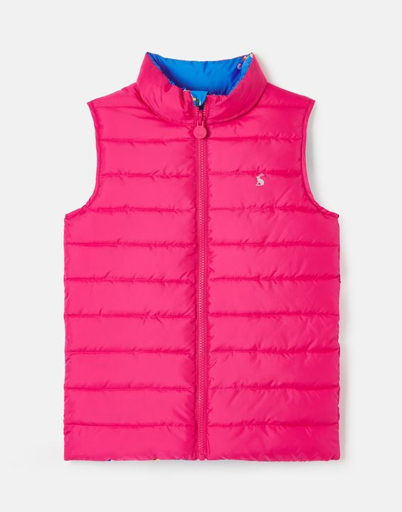 Flip It Reversible Girls Blue Floral Padded Vest - Select Size