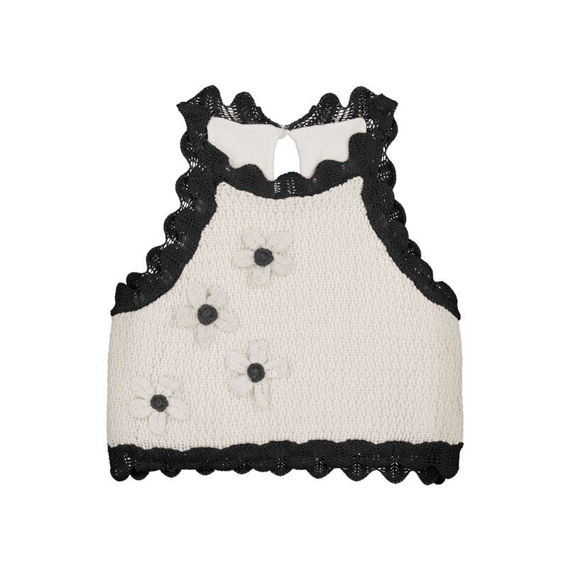 Bone w/Black Lace Knit Top - Select Size