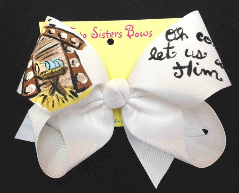 Adoration -Handpainted White Hair bow - Choose 6â or 8â