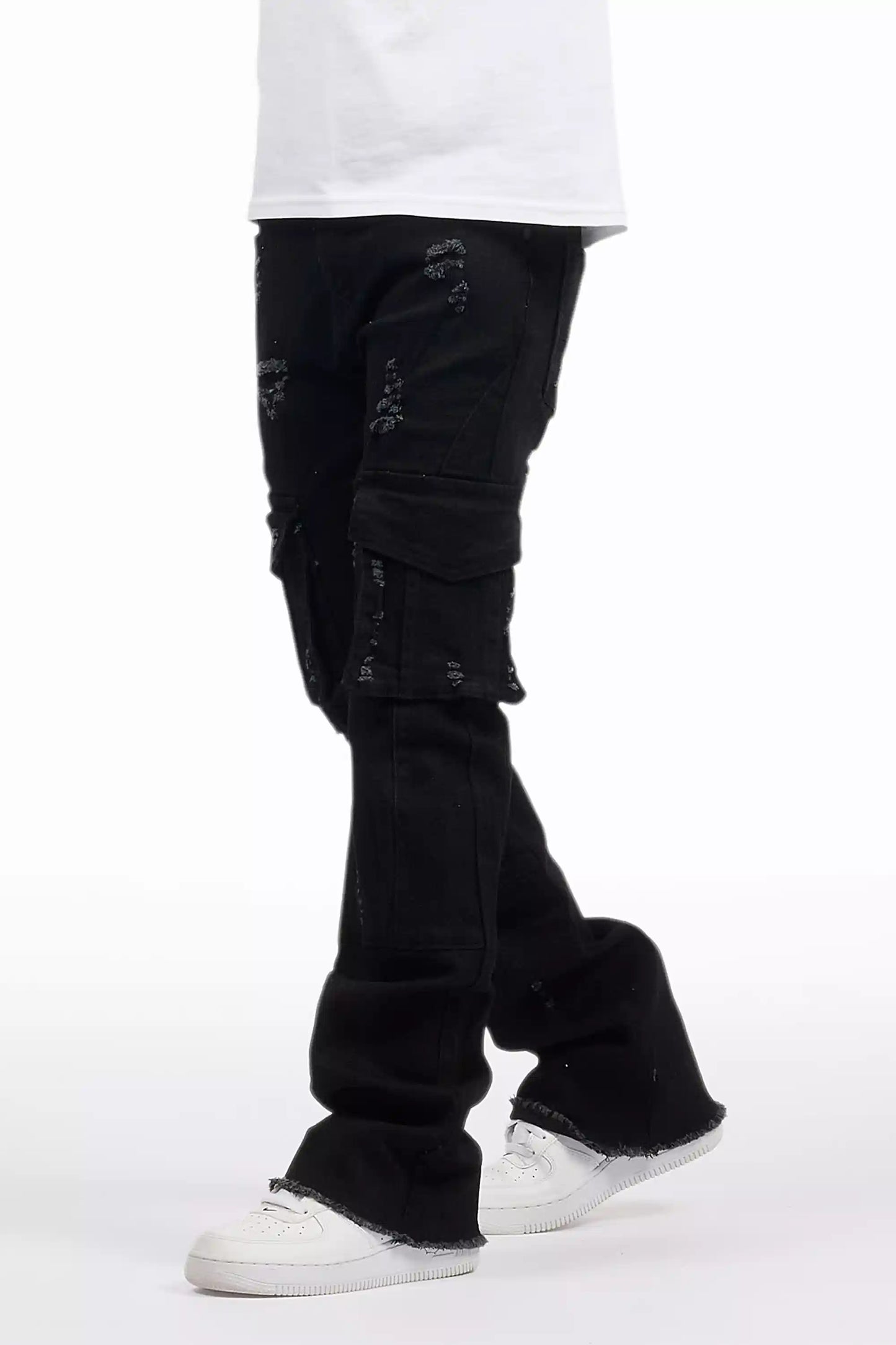 Boys Adalee Black Stacked Flare Jean