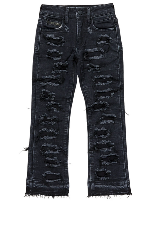 Boys ATA Black Stacked Flare Jean
