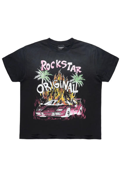 Axrian Black Oversized Graphic T-Shirt