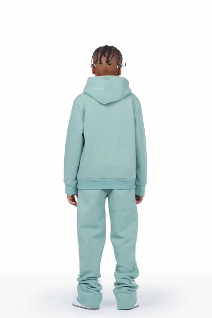 Boys Art Dist. Sage/White Hoodie Stacked Flare Track Set