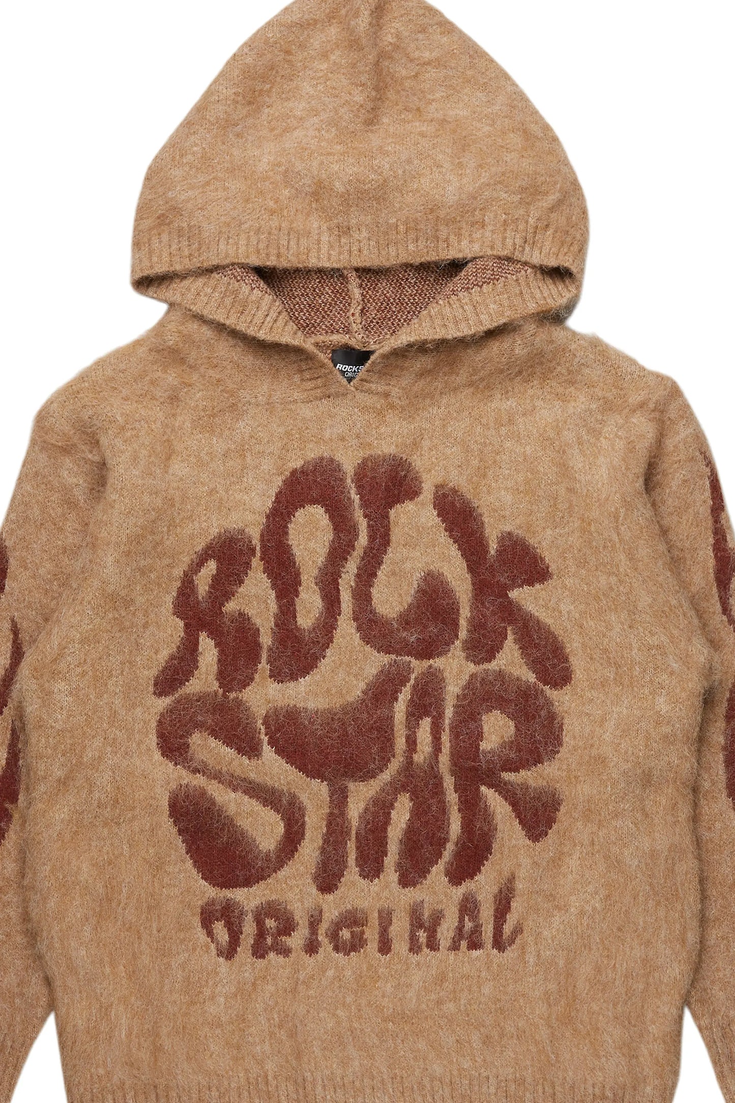 Akeya Beige Graphic Knit Hoodie