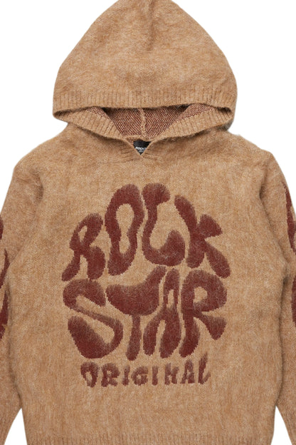 Akeya Beige Graphic Knit Hoodie