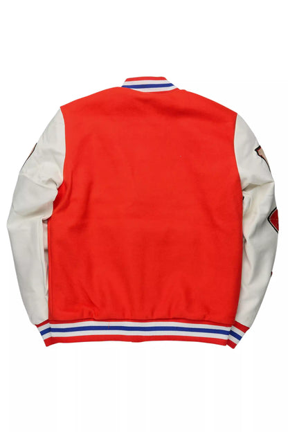 Adrienne Orange Oversized Varsity Jacket