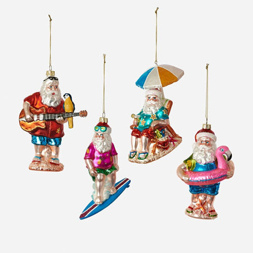 Beach Bum Santa Ornament 4 Asst Glass 5.75