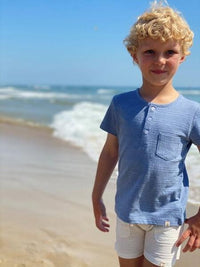 Dodger Blue Ribbed Henley Boys Tee - Select Size