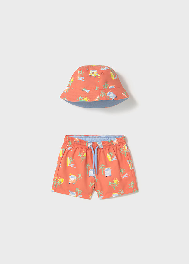 Coral Swim Shorts and Bucket Hat - Select Size