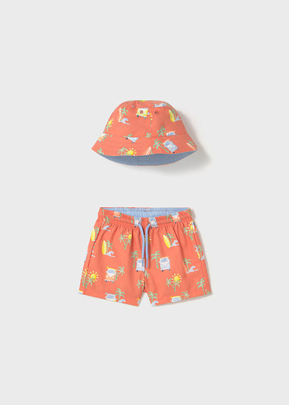 Coral Swim Shorts and Bucket Hat - Select Size
