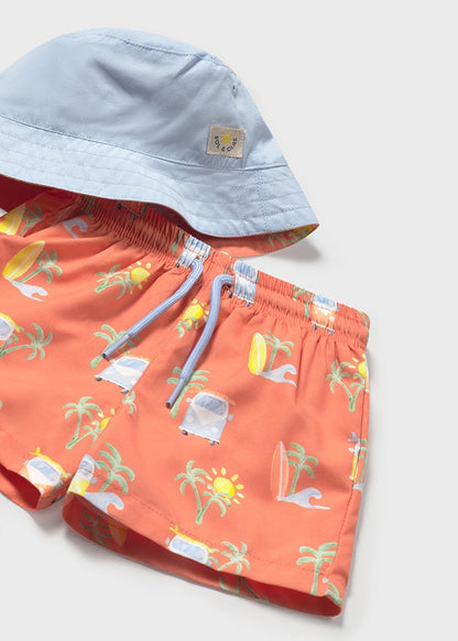Coral Swim Shorts and Bucket Hat - Select Size