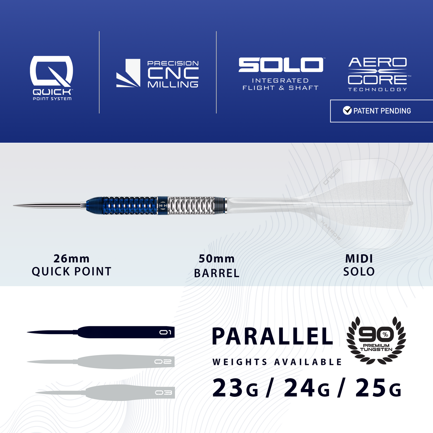 HARROWS - 24g Geo 01 Quick Point Darts - 90% Tungsten