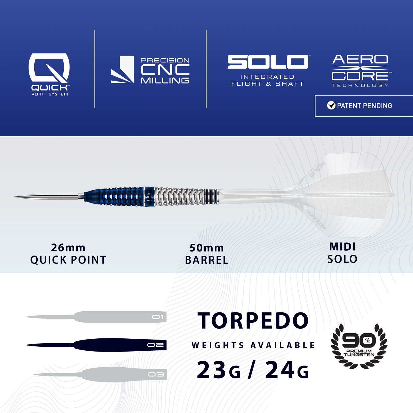 HARROWS - 24g Geo 02 Quick Point Darts - 90% Tungsten