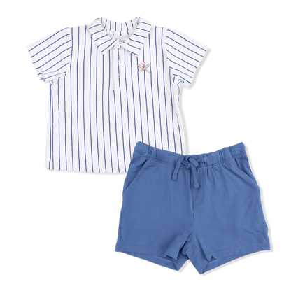 Baseball Stripe Polo Short Set