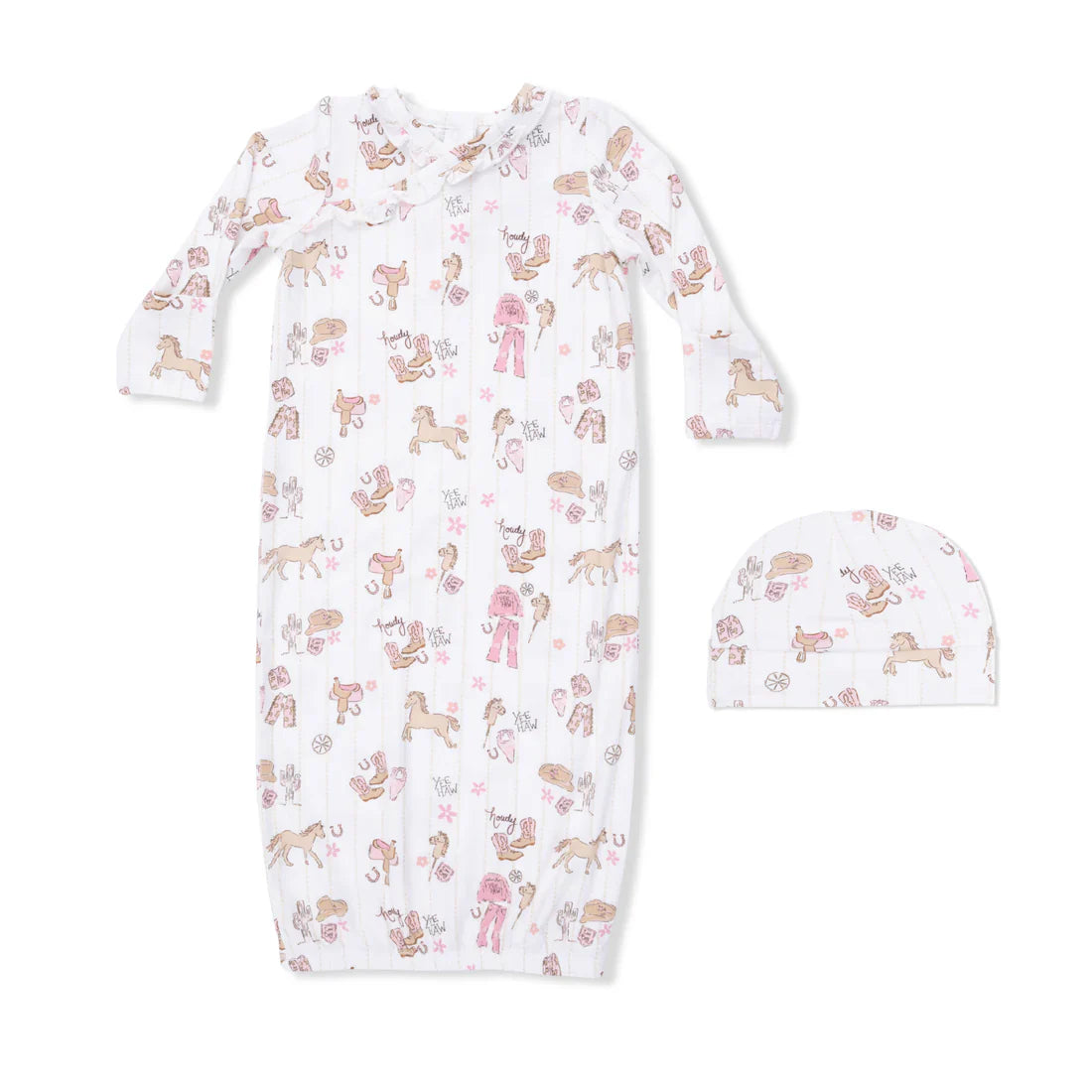 Cowgirl Nursery Kimono Gown & Ruffle Knotted Hat 0-3M