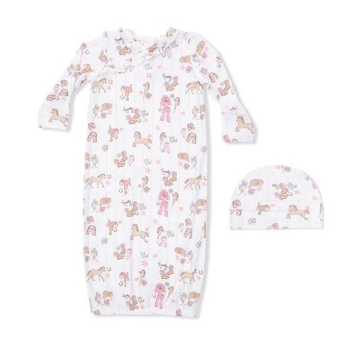 Cowgirl Nursery Kimono Gown & Ruffle Knotted Hat 0-3M