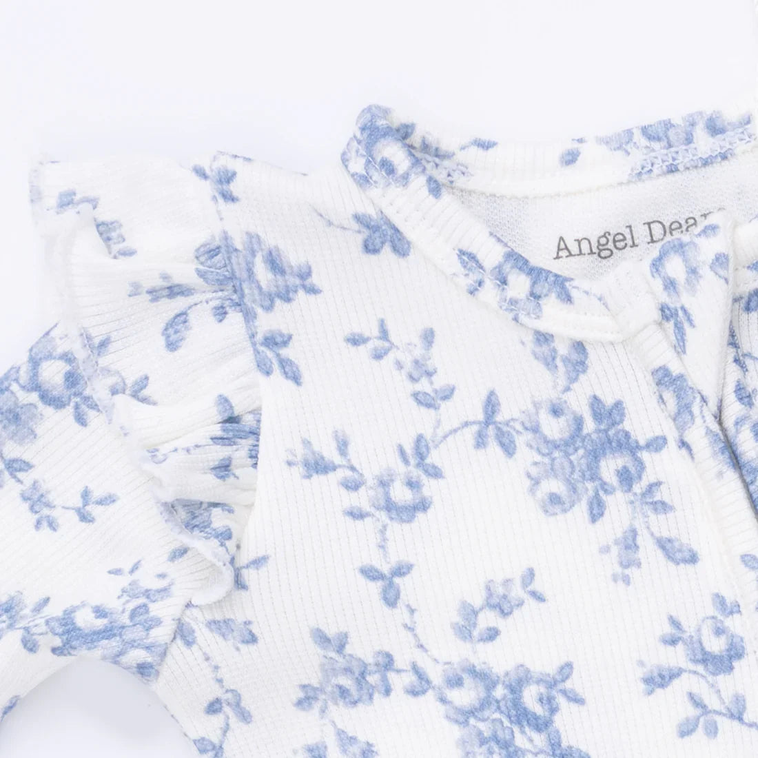 Baby Blue Vines Floral 2 Way Ruffle Sleeve Zipper Footie