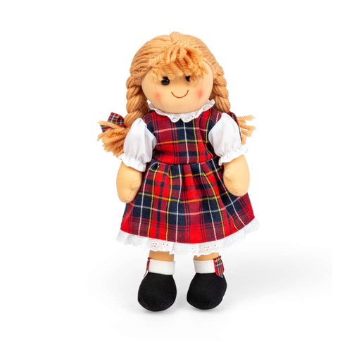 Bigjigs Toys Iona Doll Medium- Rag Dolls for Babies, Soft Toy with Tartan Dress