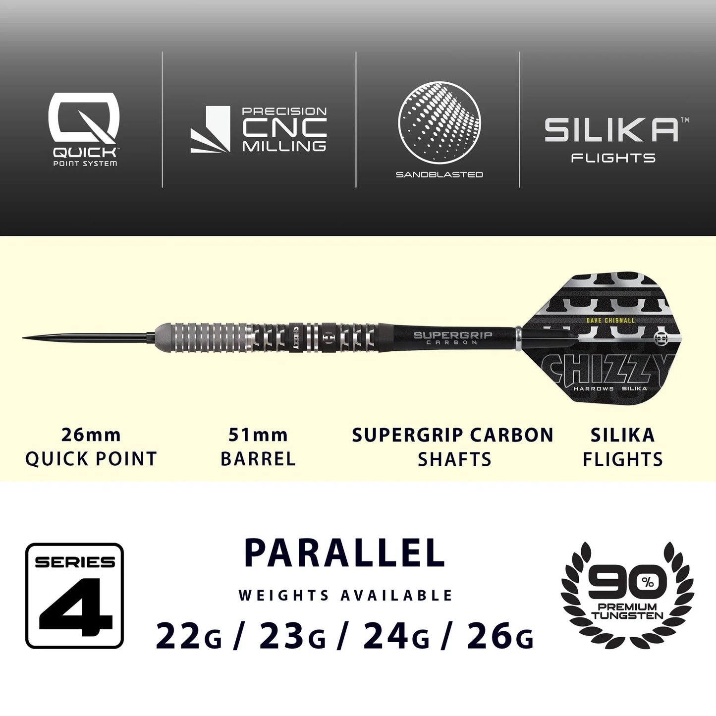HARROWS - CHIZZY S4 QUICK POINTDarts - 90% Tungsten - 23g
