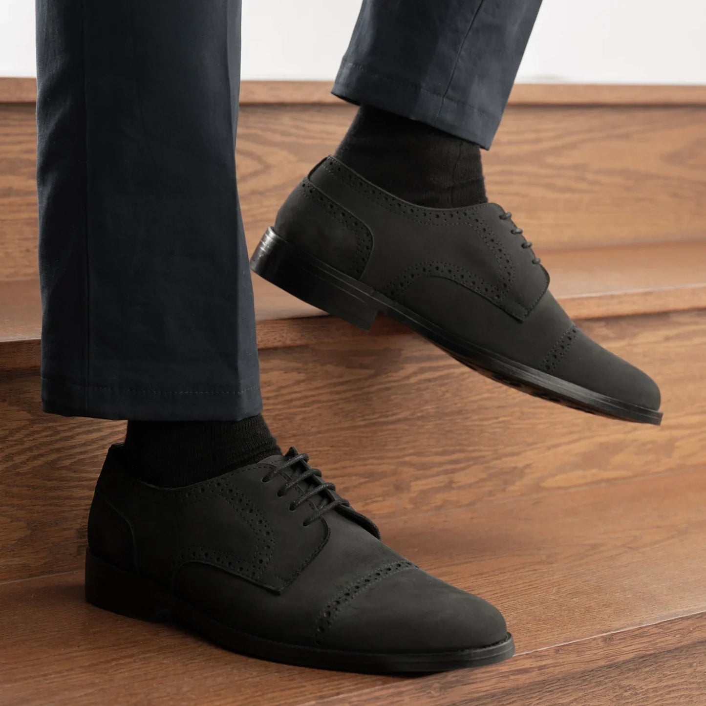 Dirk Brogues Derby Matte Black Nubuck Leather Shoes - StudGuard