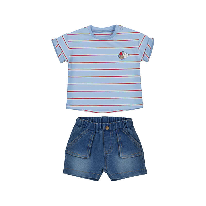 Blue & Red Stripe Shirt & Short Set - Select Size