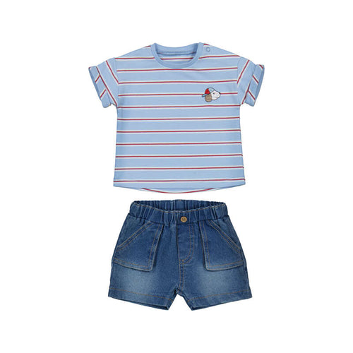 Blue & Red Stripe Shirt & Short Set - Select Size