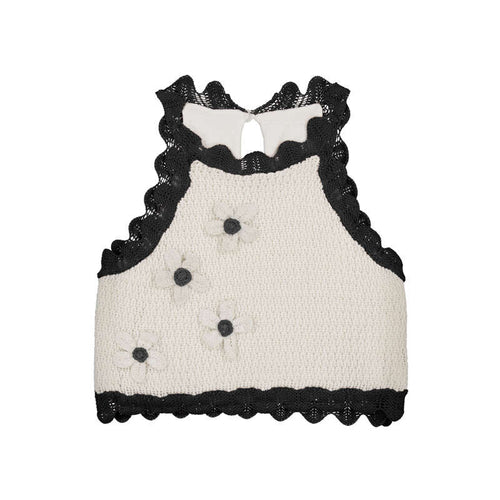 Bone w/Black Lace Knit Top - Select Size