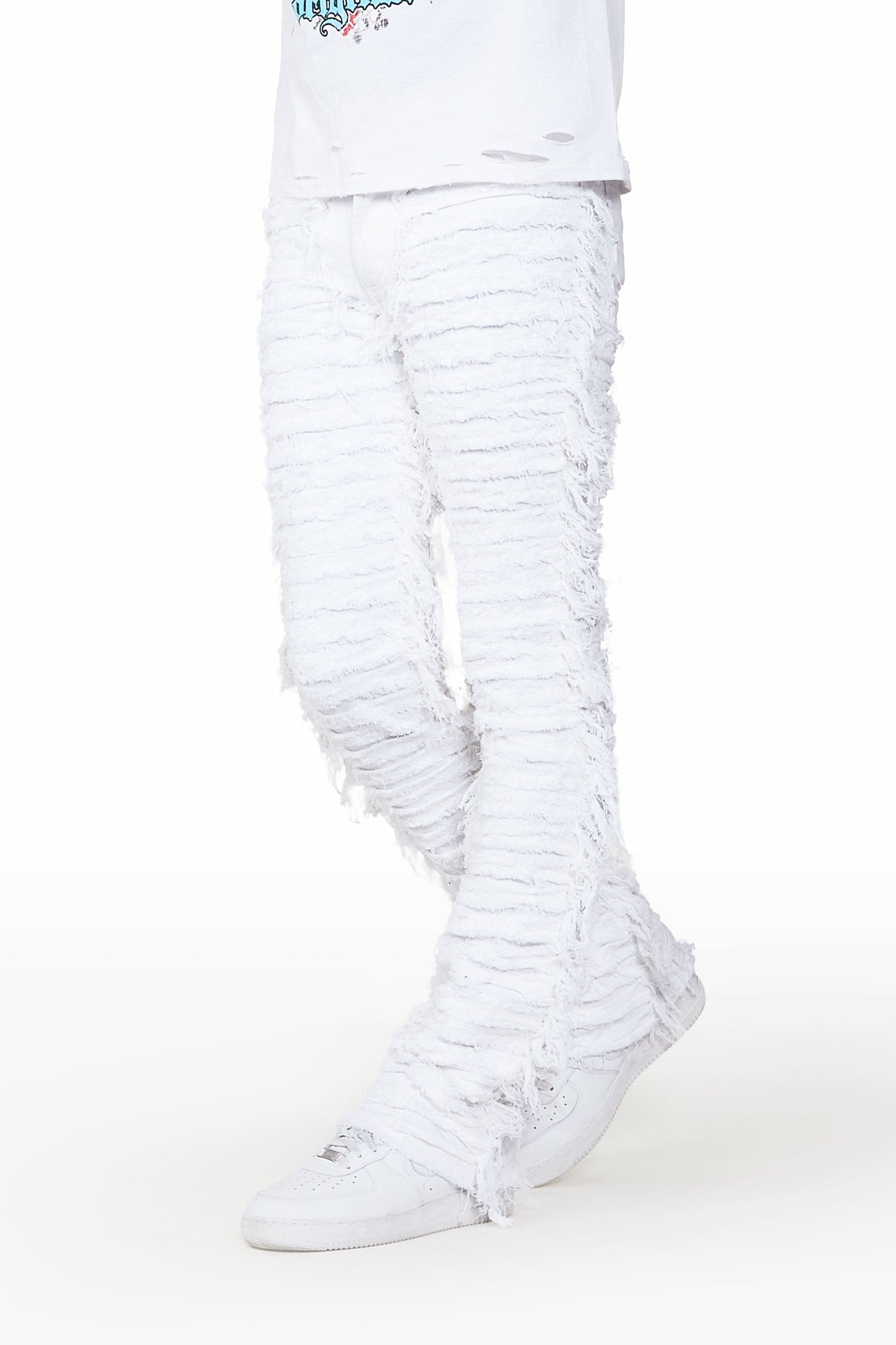 Baelor White Stacked Flare Jean