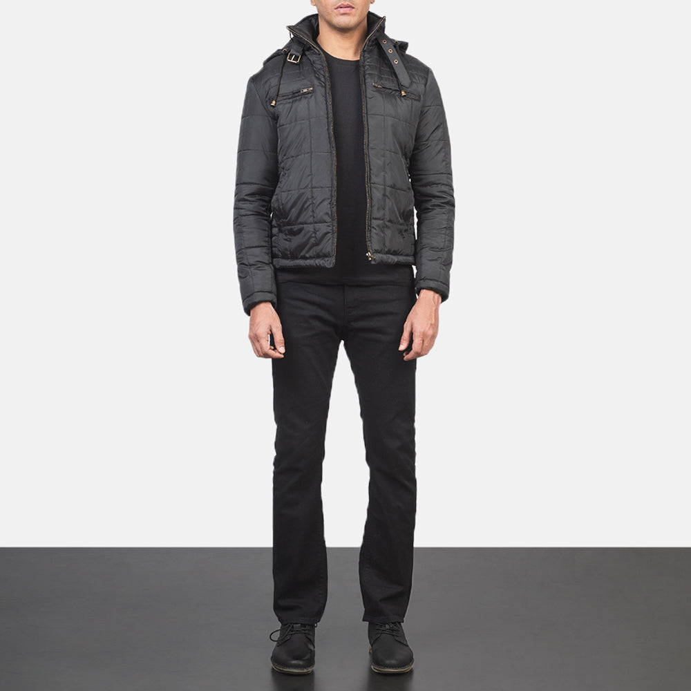 Alps Quilted Black Hooded Windbreaker Jacket