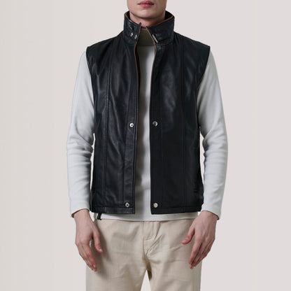 Zane Black Leather Vest