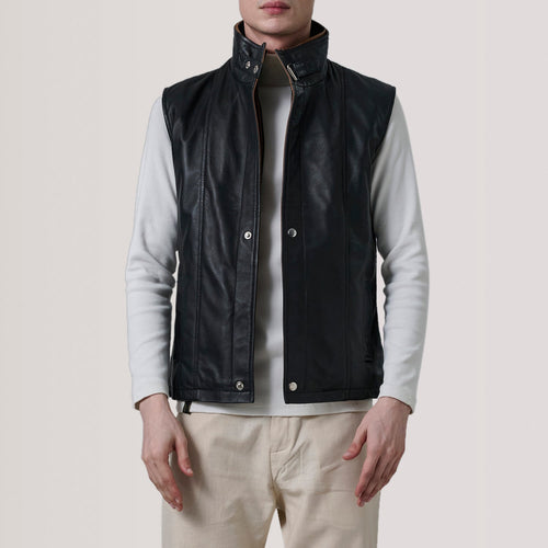 Zane Black Leather Vest