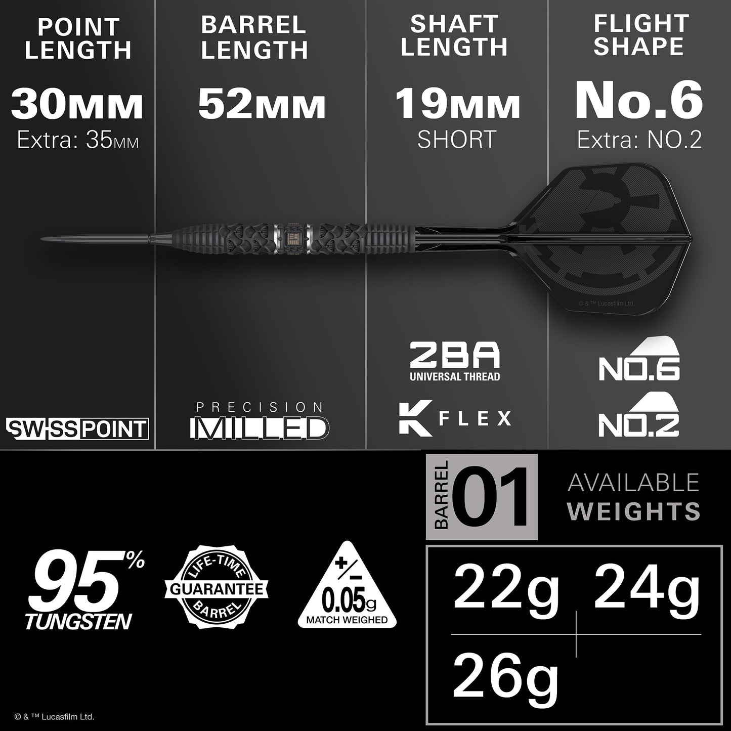 TARGET x STAR WARS - 24g - Darth Vader - Steel Tip Swiss Point - 95% Tungsten Darts
