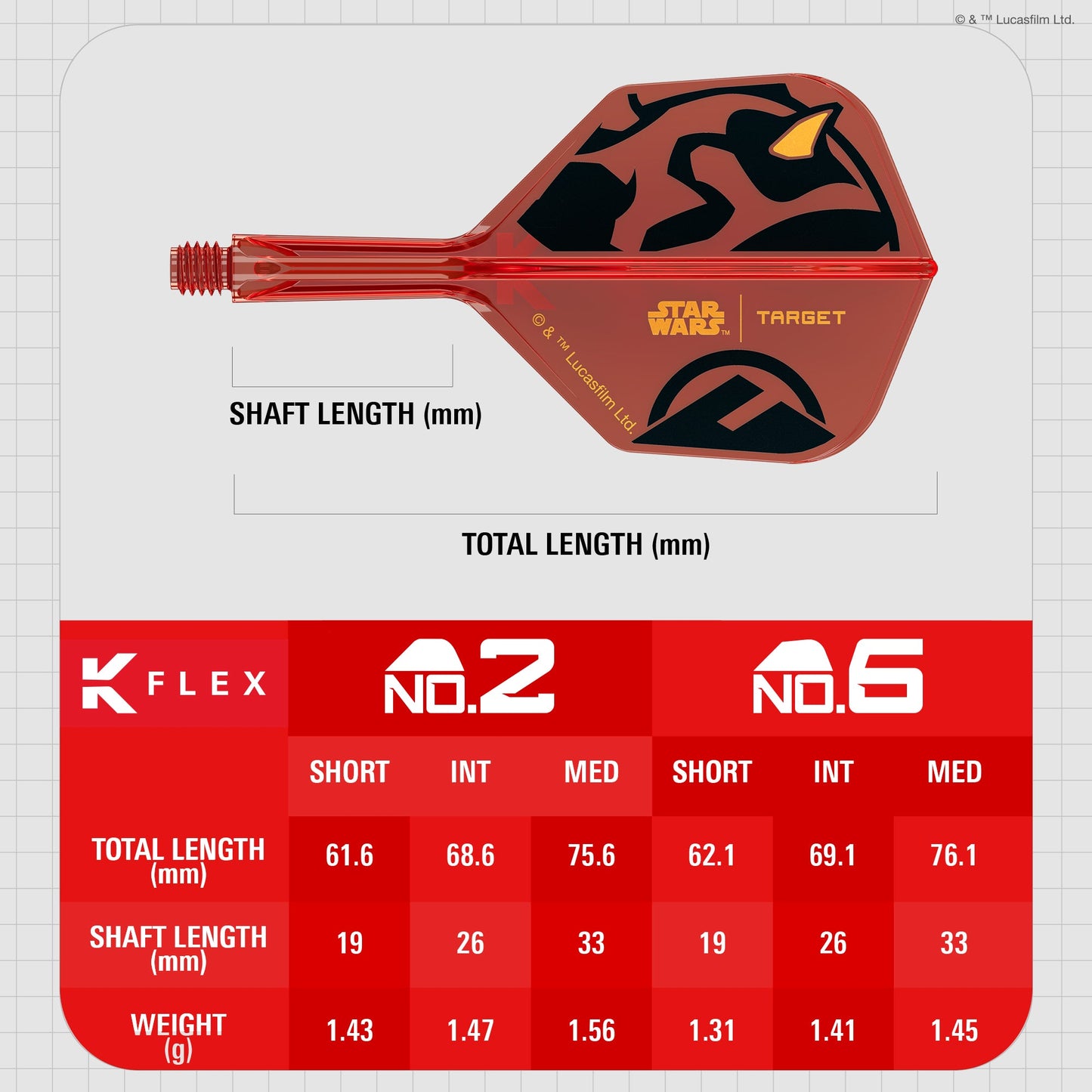 x STAR WARS - K-FLEX NO6 Shape - Darth Maul - All-In-One Moulded Flights
