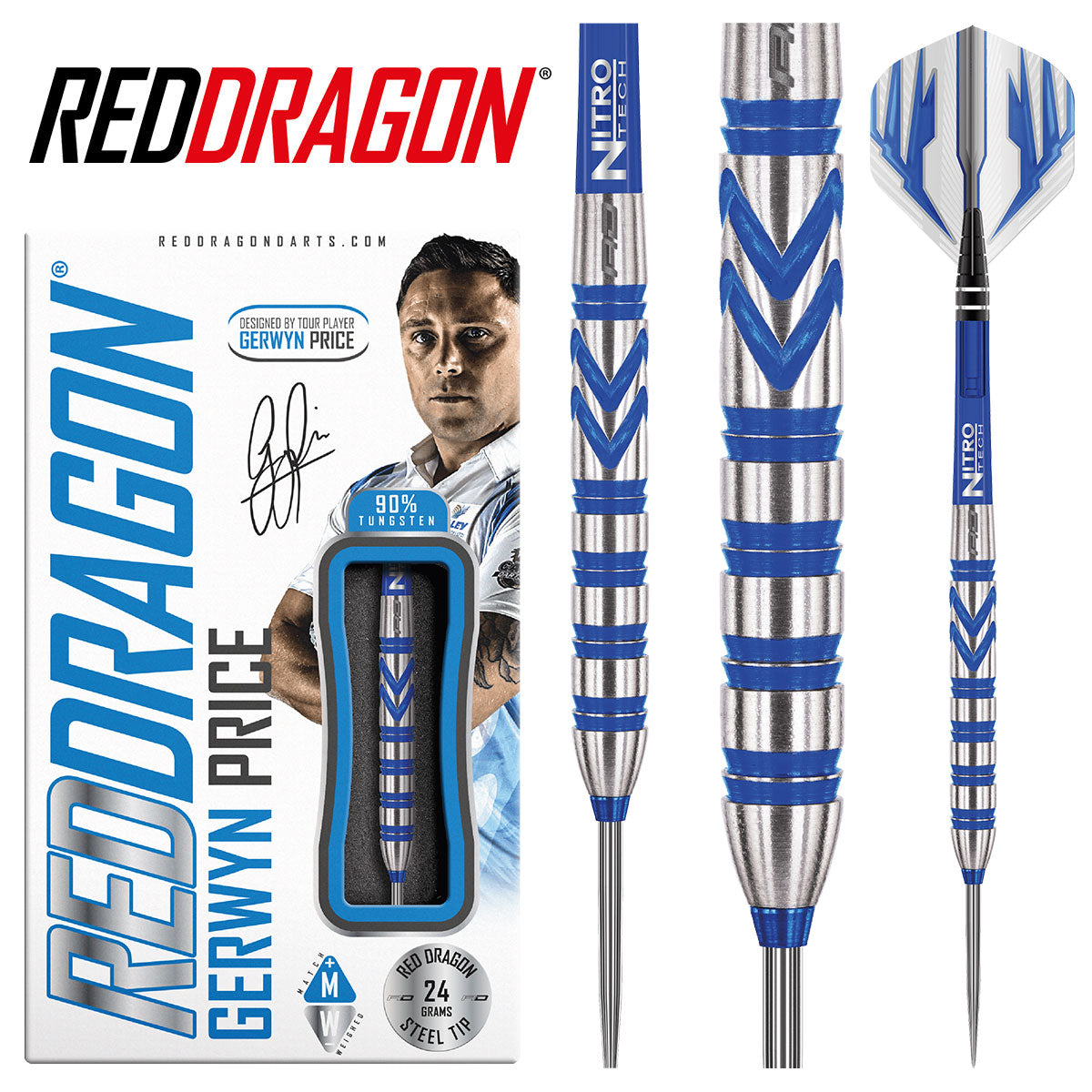 RED DRAGON - Gerwyn Price Darts - Blue Razor Grip - 26g