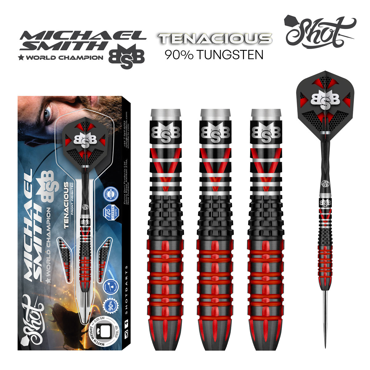 SHOT - Michael Smith Tenacious Darts - 90% Tungsten - 23g