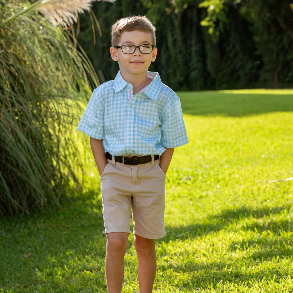 Gingham Blue Short Sleeve Shirt - Select Size