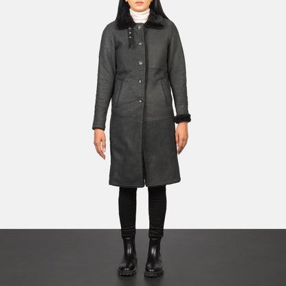 Alina Shearling Black Leather Coat