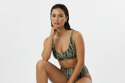 The Gymbum UK QuickDry Black Yellow Snake Print High-Waisted Bikini