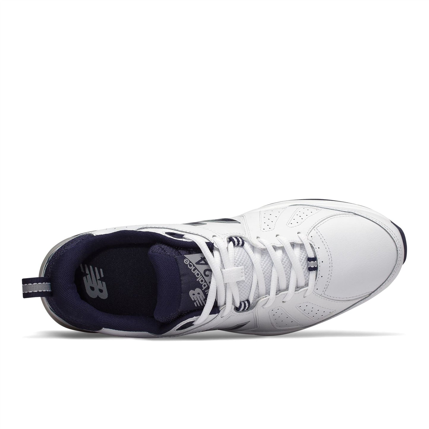 New Balance Mens EE Wide Fit Leather Sneakers (624) in White/Navy