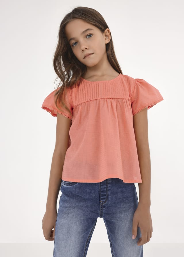 Coral Short Sleeve Cotton Blouse - Select Size