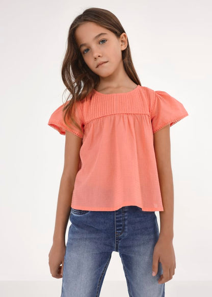 Coral Short Sleeve Cotton Blouse - Select Size