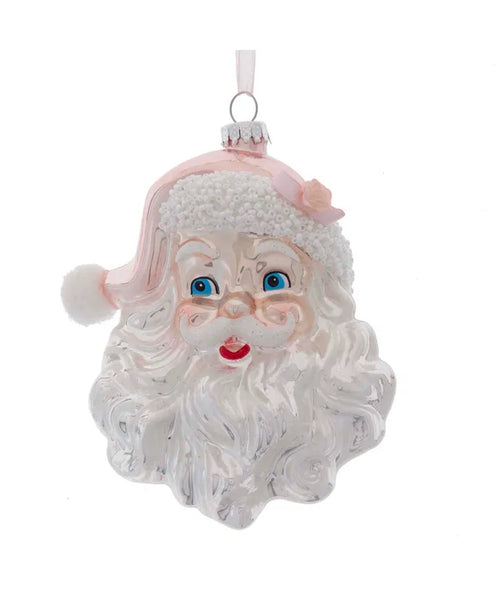 Glass Pink & Silver Santa Head Ornament