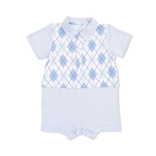 Blue Argyle Short Playsuit